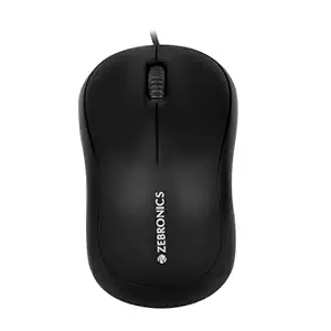 ZEBRONICS Zeb-Comfort Wired USB Mouse,1000 DPI Optical Sensor, 3-Button,Plug & Play, Black, for Windows/Mac,